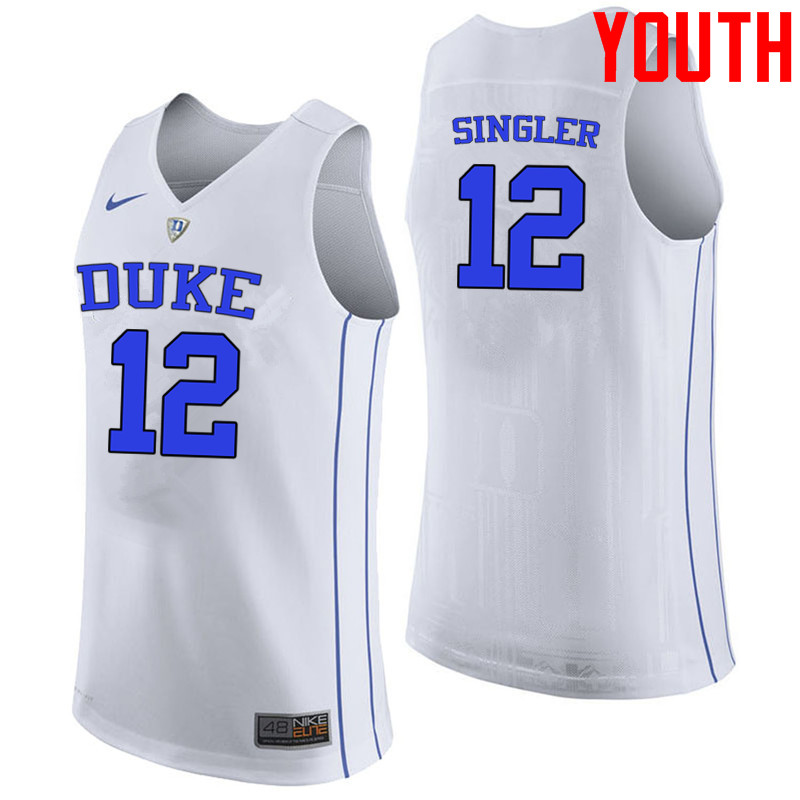 Youth #12 Kyle Singler Duke Blue Devils College Basketball Jerseys-White - Click Image to Close